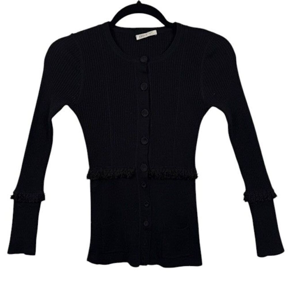Paule Ka Extra Fine Merino Wool Rib Knit Button Front Sweater‎ Light Size XS